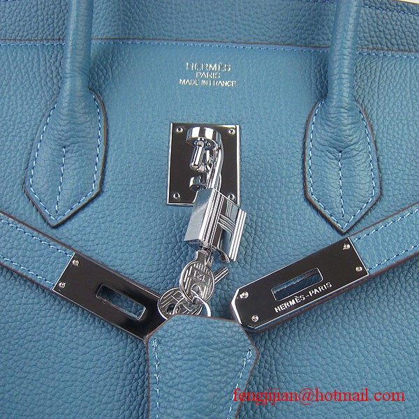 Hermes Birkin 35cm Tendon Veins Leather Bag Blue Silver Hardware